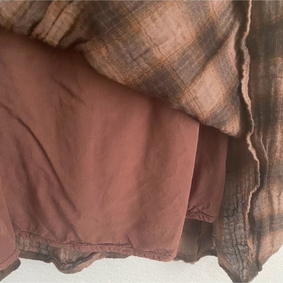 By Together Brown Plaid Short Sleeve Prairie Mini Dress S - Picture 5 of 9